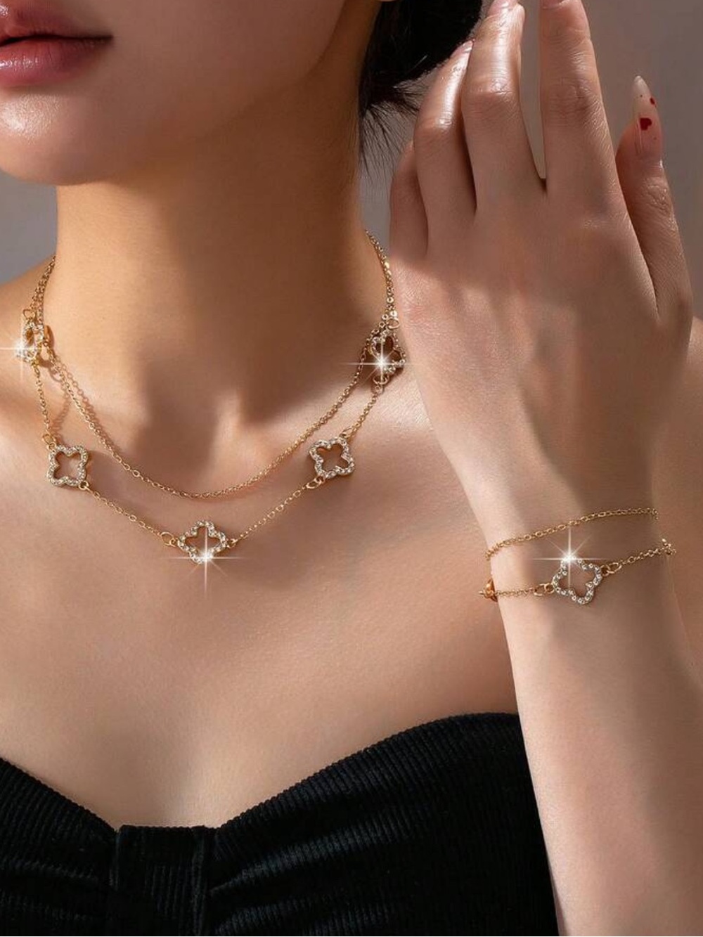 Kohl's Gold-Tone Layered Clover Necklace and Bracelet Set